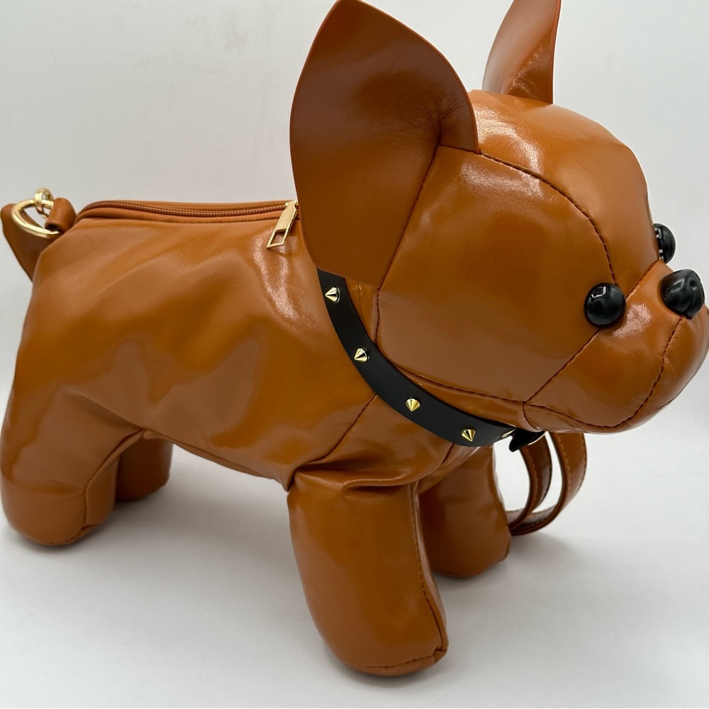 Camel brown‎ French bulldog shaped crossbody handbag